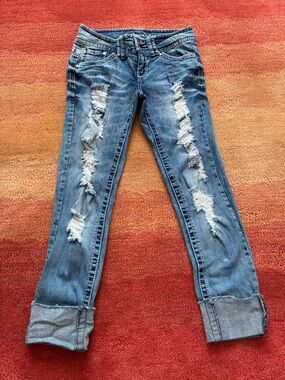 Almost Famous Ripped Medium Blue Boyfriend Jeans size 5